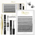 QUEWEL DIY Cluster-Eyelash Extensions Kit, Individual-Eyelashes Mix 8-16mm 144 Clusters，Super Cotton Thin Band, Eyelash Lash Applicator, Cluster Lashes Bond and Seal Super Hold(QU-H-DH-01)