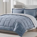 Nestl Queen Comforter Set 7 Piece - Reversible Comforters Queen Size Stone Blue, Bed in a Bag Queen All Season, Queen Size Comforter Set Bedding with Flat Sheet, Fitted Sheet, Pillowcases and Shams