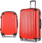 Wanderlite Luggage Set 2pcs Red Suitcase Storage Organiser Hand Luggages Travel Hard Case Hardside, Lightweight Trolley Carry On Bag, TSA Lock 4 Universal Wheels