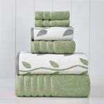 Amrapur Overseas 6-Piece Yarn Dyed Organic Vines Jacquard/Solid Ultra Soft 500GSM 100% Combed Cotton Towel Set [Sage Green]