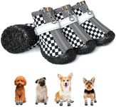 Black Dog Shoes for Small Dogs, Anti-Slip Dog Boots with Reflective Strips, Puppy Paw Protectors for Ourdoor Indoor Walking Winter Snow Summer Hot Pavement, Waterproof in Rainy Weather 4PCS/Set