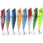 Sougayilang Hard Plastic Popper Topwater Floating Fishing Lures Swimbait Surface Water Bass Bait Hooks for Saltwater Freshwater Fishing Pack of 10PCS …