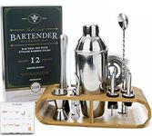 Cocktail Shaker Bartender Kit by Full Send! 12 PC Bar Tool Set with Bamboo Stand, Martini Shaker and Bar Tools - Drink Mixer, Muddler and More! Barware Cart Accessories, Bartending Mixology Supplies