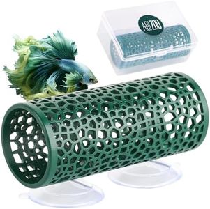 Abizoo Betta Toys - Dark Green Hollow Betta Fish Tunnel & Reptile Hide - Safe Enrichment Aquarium Decor