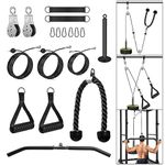 Pulley System for Exercise, 3 in 1 Cable Pulley System Gym Equipment with Fitness Handle Tricep Rope Lat Pull Down Bar Cable Attachment Gym for LAT Pulldown, Biceps Curl