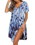Ekouaer Women's Nightdress Short Sleeve Nightshirt Button Night Dress V-Neck Nighties S-XXL