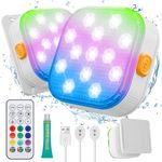 Lixada Rechargeable Submersible Pool Lights with Remote, IP68 Waterproof 16 Color Changing LED Lights with Glue, Suction Cups for Above Ground Inground Pool Bathtub Pond Party Decoration-2 Pack