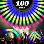 Party Spot! 100 Pcs 18.5 inch Foam Glow Sticks Bulk, 4 Color LED Light Foam Sticks, Glow In The Dark Party Supplies, 3 Modes Colorful Flashing for Birthday Wedding Easter Halloween Christmas