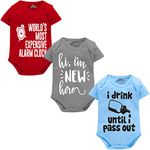 Kidbee Bodysuits 100% Cotton Sleepsuits Jumpsuit Bodysuit With Slogan for Newborn Baby Boys & Baby Girls Pack of 3 (Multicolor-3pc-A, 12-18 Months)