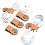 CAILLU cord headphone organizer Leather cable ties,earphone case headset wrap winder handmade,Power cord management,Phone headphone organizer USB holder,Tiny leather gadget earbud case clips 5 Pack