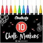 Extra Fine Tip Liquid Chalk Markers (1mm, 10 Pack) with Gold & Silver - Erasable Dry Erase Marker Pens for Blackboard, Windows, Chalkboard Markers, Bistro, Restaurants - Thin Point Chalk Pens Set