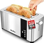 Mueller UltraToast Full Stainless Steel Toaster 4 Slice, Long Extra-Wide Slots with Removable Tray, Cancel/Defrost/Reheat Functions, 6 Browning Levels with LED Display