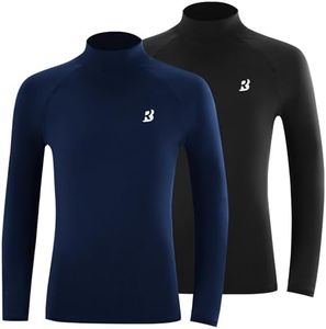 Roadbox Boys Thermal Compression Shirts - 2 Pack Youth Long Sleeve Athletic Undershirt Mock Neck Base Layers for Football Baseball Basketball