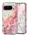 Petocase for Google Pixel 9 Pro XL Case 6.8 inch (2024), Marble Pattern 3 in 1 Heavy Duty Full Body Shockproof Hard PC+Soft Silicone Drop Protective Women Girls Cover for Pixel 9 Pro XL, Rose Gold