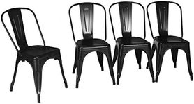 DORTALA Set of 4 Metal Dining Chair, Cafe Side Chairs with Rubber Feet, Stylish and Modern Chairs, Stackable Tolix Bar Cafe Side Chair Black, 18''