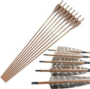 Pinals Traditional Archery Hunting Arrows 400 500 600 Spine Turkey Feather 30 32 Inch Carbon Shafts for Recurve Longbow Compound Bows Targets 12PCS 400