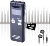Rynli 64GB Digital Voice Activated Recorder with Playback, HD Dual MIC Dictaphone Voice Recorder, Noise Reduction, 4800 Hours Mini Recording Device, Ideal for Interviews/Classes/Meeting