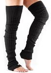 ToeSox Women’s Thigh High Leg Warmers – Ribbed Knit with Open Heel, Leg Warmers for Women, Leg Sleeve, Leg Warmers for Dance, Yoga, Pilates, Barre & Fashion, Black, One Size