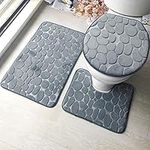 ele ELEOPTION 3 Piece Non Slip Pedestal Bath Mat Set, Toilet Lid Cover Mat, Breathable Memory Foam Bath Mats Soft Comfortable Water Absorbent Toilet Bathroom Rug (Gray)