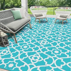 HEBE Outdoor Rug Waterproof 9x12, Plastic Straw Rug Camping Rug, Reversible Outdoor Patio Rugs RV Mat Clearance, Indoor Outside Floor Carpet for Porch,Deck,Camper,Balcony,Backyard