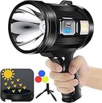 LudoPam Rechargeable Spotlight, 90000 Lumens Handheld Hunting Flashlight Led Spot Light with COB Light and Solar Panels, Lightweight and Super Bright for Hunting Boating Camping