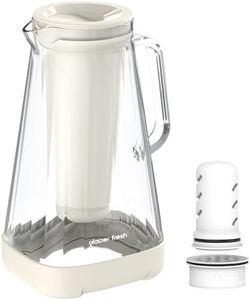GLACIER FRESH 10 Cup Glass Water Pitcher with 1.6X Flow Rate Upgraded Ultrafiltration Membrane and Activated Carbon Filter, Reduces 99% Chlorine, PFOA&PFOS, Coliforms, White