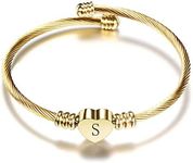 MiniJewelry Gold Love Heart Bangle Cuff Bracelet for Women Alphabet Letter Initial A to Z Family Name Stainless Steel, One Size, Stainless Steel, no gemstone