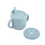 Taabartoli Silicone 2 in 1 Snack & Sippy Cup with Straw | Leak proof | Easy to Hold | Baby Training Cup for 6 Month+ | Help Bottle to Cup Transition | Best for baby | Blue | Size - 12.5 x 11 x 8 cms