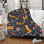 CUAJH Cute Fox Floral Blanket for A