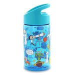 Tyrrell Katz Kids Space Printed Flip Top Drinking Bottle in Blue with Straw - Dishwasher Safe Lightweight Children's School Water Flask - 400 ml