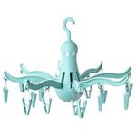 Ikea PRESSA Plastic Foldable Portable Hanging Dryer Octopus Shape Clothes Drying Hanger Rack with 16 Clips Hook, Turquoise