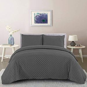 Sweet Home Collection Quilts Twin Size 2 Piece Set Vintage Pre Wash Oversized Reversible Pattern with Pillow Shams, Diamond Gray (Pack of 6)