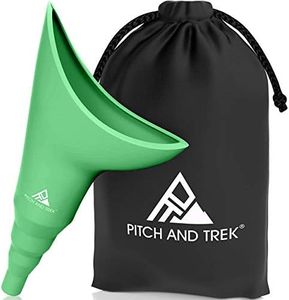 Pitch and Trek Female Urination Device, Silicone Standing Pee Funnel w/Discreet Carry Bag, for Travel, Road Trip, Festival, Camping & Hiking Gear Essentials for Women, Green