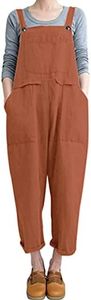 Gihuo Women's Fashion Baggy Loose Linen Overalls Jumpsuit Oversized Casual Sleeveless Rompers with Pockets (BrickRed, Large, l)
