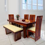 WOODY Furniture™ Sheesham Wood Dining Table 6 Seater | Wooden Six Seater Dinning Table with 4 Chairs and Bench for Home | Dining Room Sets for Restraunts (Sheesham Wood, Honey Finish)