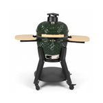 Fire Mountain Fuji 18 Inch Kamado BBQ Ceramic Charcoal Grill with Side Tables Trolley and Cover Outdoor Smoker Barbecue for Garden Patio (Green)
