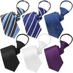 AUSKY 6 PACKS Men Necktie,Regular/Extra Long Adjustable Pre Tied Clip on Easy Zipper Neck Ties for Men (3.15in Wide)