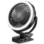 GRANDFAST 10000mAh Rechargeable Clip On Fan - 8" Battery Operated Golf Cart Fan with Timer, Strong Airflow Portable Fan with Light & Hook for Camping Outdoor Office Desk Hurricane Power Outage