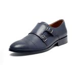 LOUIS STITCH Formal Shoes for Men | Italian Leather Double Monk Strap Handcrafted Shoes | Stylish Lace-Up Business, Formal, Shoes | Dual Tone Blue| UK Size 6 (EUDM)