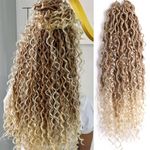 EFFGOCO Goddess Faux Locs Crochet Hair 18 Inch Ombre Blonde 7 Packs Crochet Boho Box Braids with Curls 16 Strands/Pack Prelooped Soft Locs Crochet Braids Hair Extensions (18Inch, T27/613)