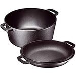 Bruntmor 2-in-1 Pre-Seasoned Cast Iron Dutch Oven With Handles - Crock Pot Black Cast Iron pot with Skillet lid - All-in-One Cookware Braising Pan for Casserole Dish - 5 Quart - Black