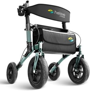 Helavo Déambulateur pour personnes âgées avec siège – Déambulateur 4 roues pliable léger d’extérieur – Rollator tout-terrain avec pneus pneumatiques, assise confortable, hauteur réglable