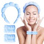 Hroevc 3 PCS Spa Headband and Wristband Set for Washing Face, Terry Cloth Facial Puffy Makeup Headband for Women (Blue)