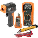 Klein Tools 80067 Electrical Test Kit with IR Digital Thermometer, Multimeter, Non-Contact Voltage Tester Pen and Receptacle Tester, 4-Piece