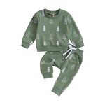 Hnyenmcko Baby Boy Christmas Outfit Long Sleeve Letter Print Crewneck Sweatshirt + Pants Winter Toddler Christmas Clothes, Christmas Tree-green, 2-3T