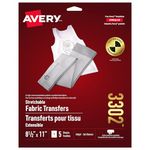 Avery Printable Stretchable Fabric Heat Transfer Paper, 8.5" X 11.5", for Inkjet Printers, 5 Sheets, Iron-On Transfer Paper, Customizable, White, Full Sheet and Cutting Machine Compatible, (03302)