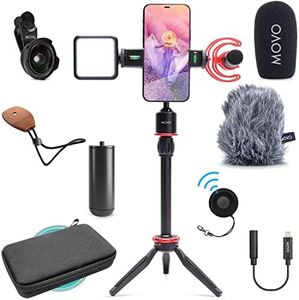 Movo iVlog1 Vlogging Kit for iPhone - Lightning Compatible YouTube Starter Kit - with Shotgun Microphone, Mini Tripod, LED Light, Wide-Angle Lens, Lightning Adapter Vlog Kit - iPhone Vlogging Kit