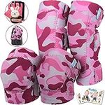 Simply Kids Soft Kids Knee and Elbow Pads with Bike Gloves | Toddler Protective Gear Set w/Mesh Bag& Sticker | CSPC Certified& Comfort | Roller-Skating, Skateboard Knee Pads for Children Boys Girls (Pink Camo, Medium)