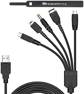 5 in 1 USB Charger Cable for Nintendo DS Lite/ Wii U/ New 3DS (XL/LL), 3DS (XL/LL), 2DS, DSi (XL/LL) ,NDS/Gameboy Advance SP, PSP 1000 2000 3000, Multi-Functional USB Charging Cord with Cable Tie