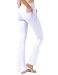 nuveti Women's High Waisted Boot Cut Yoga Pants 4 Pockets Workout Pants Tummy Control Women Bootleg Work Pants Dress Pants (White, X-Small)